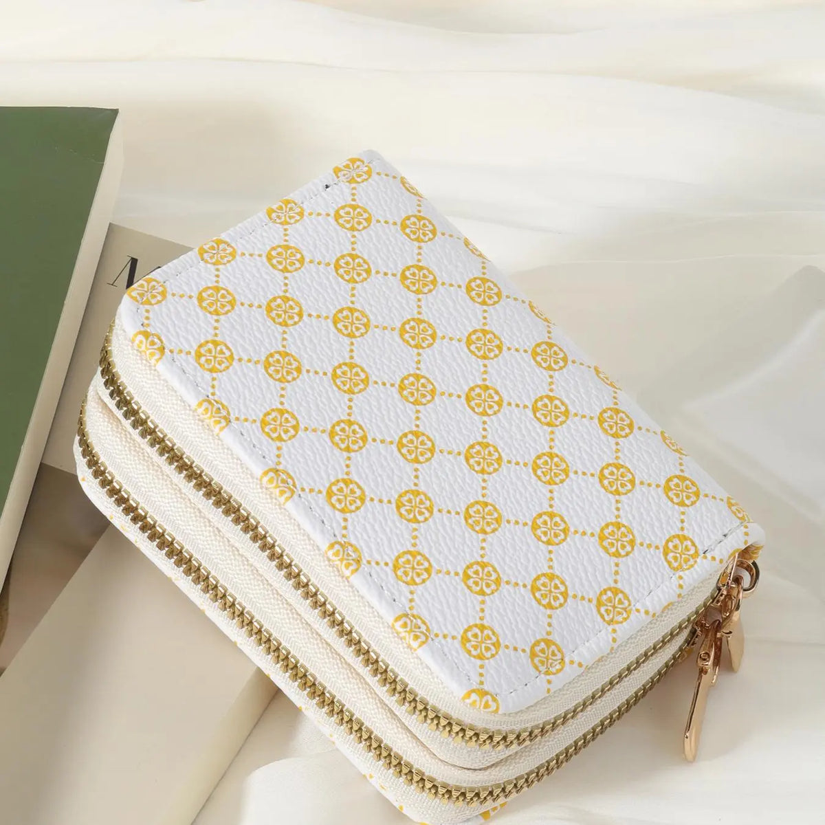 Women'S Fall Winter 2024 Retro Heart Print Double Zipper around Coin Purse for Mothers Day Gift, Simple Casual Multi-Card Card Holder, Pu Leather Credit Card Storage Bag for Outdoors & Travel
