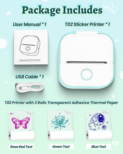 Phomemo T02 Mini Sticker Printer, Thermal Print Pods, Green