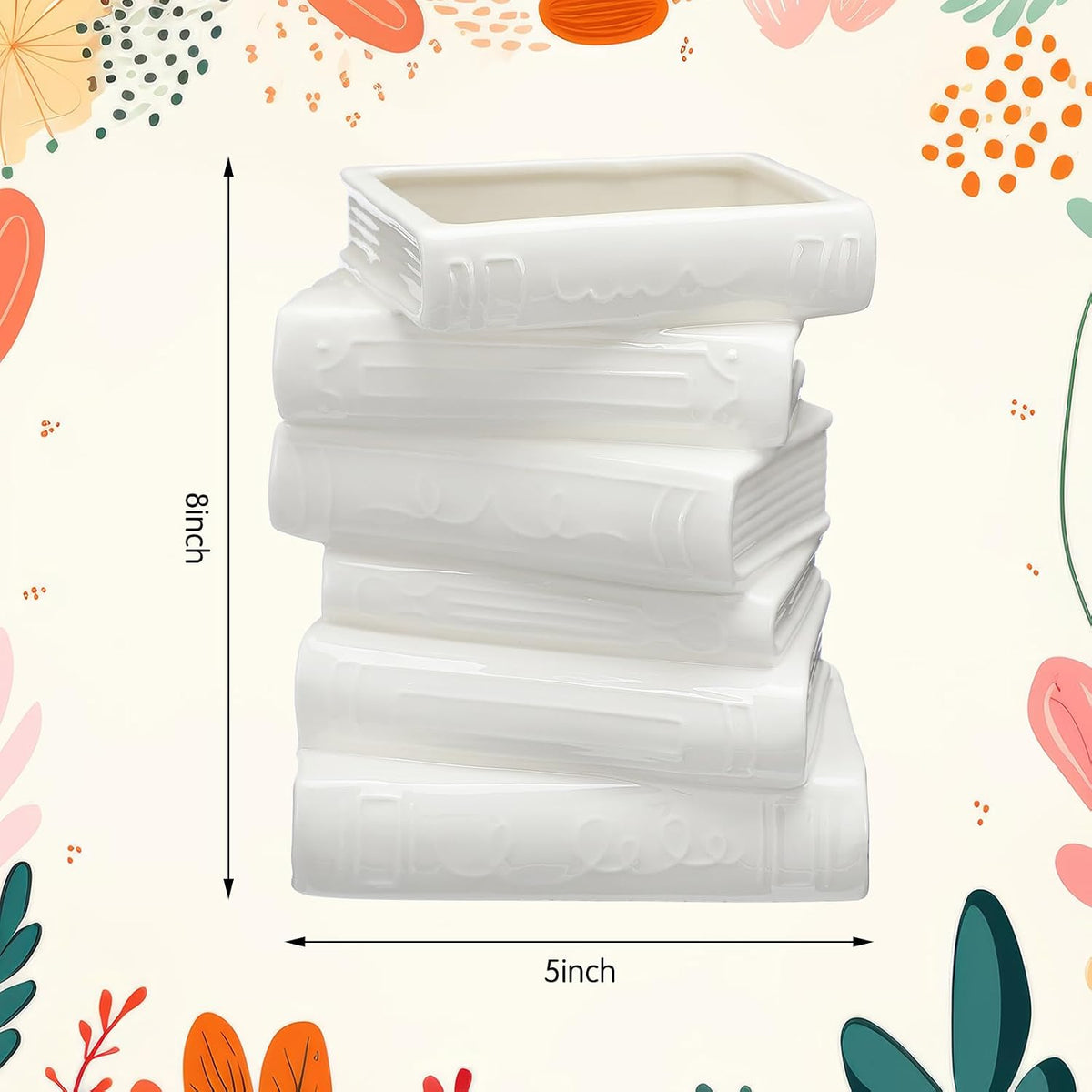 Ceramic Book Shaped Vase for Flowers 7" X 5.9" X 4.1", White