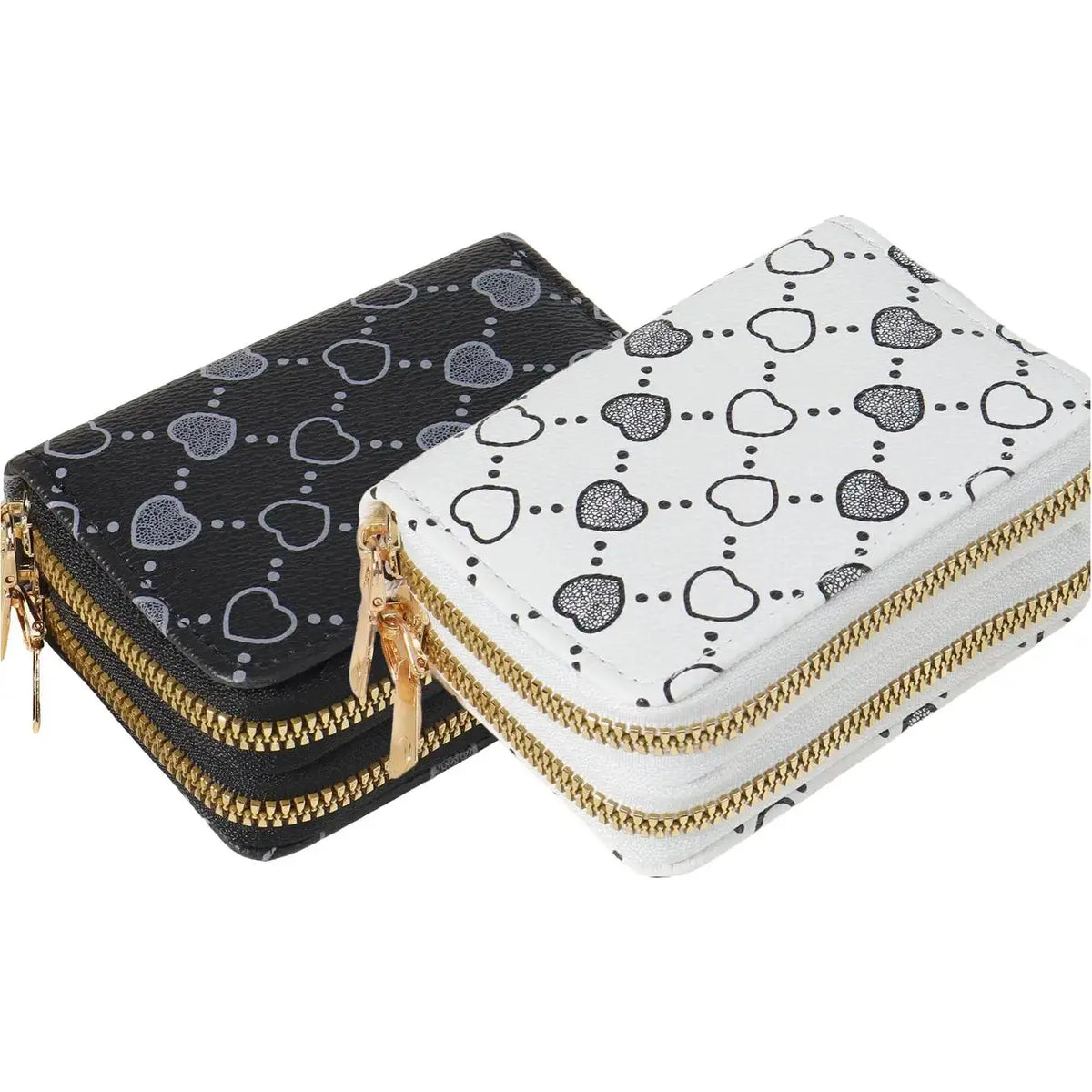 Women'S Fall Winter 2024 Retro Heart Print Double Zipper around Coin Purse for Mothers Day Gift, Simple Casual Multi-Card Card Holder, Pu Leather Credit Card Storage Bag for Outdoors & Travel