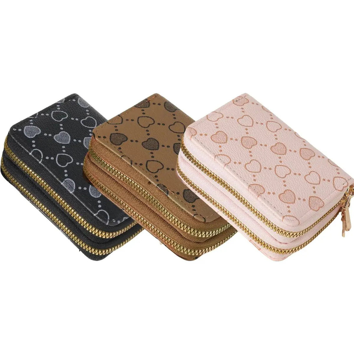 Women'S Fall Winter 2024 Retro Heart Print Double Zipper around Coin Purse for Mothers Day Gift, Simple Casual Multi-Card Card Holder, Pu Leather Credit Card Storage Bag for Outdoors & Travel