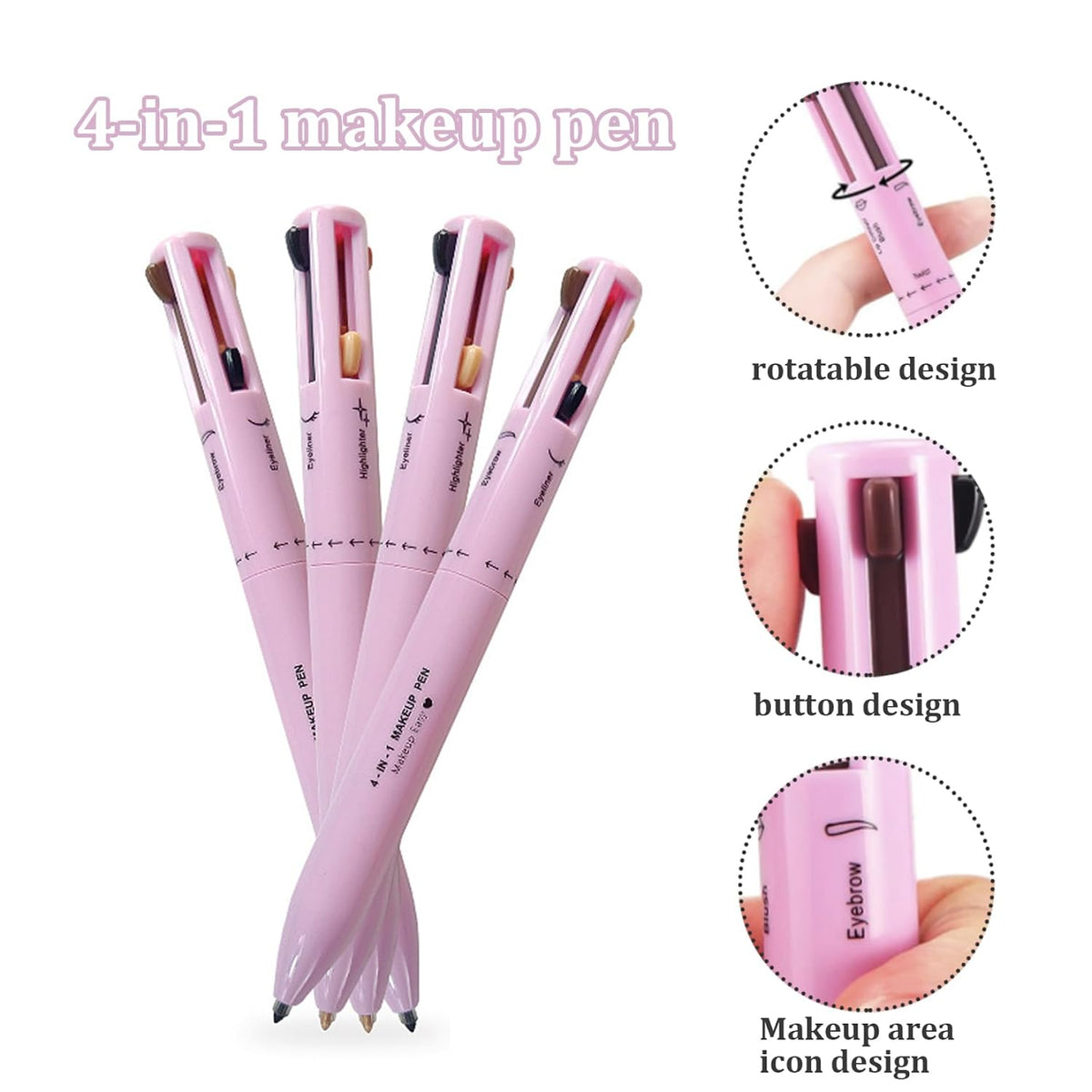 4 in 1 Makeup Pen Multifunctional Makeup Pencil from Eyeliner Lip Liner Brow Pencil Make up Pen Brow Pen Travel Makeup Pen Makeup Pencil and Highlighter Easy-To-Apply ＆ Compact Makeup Accessories