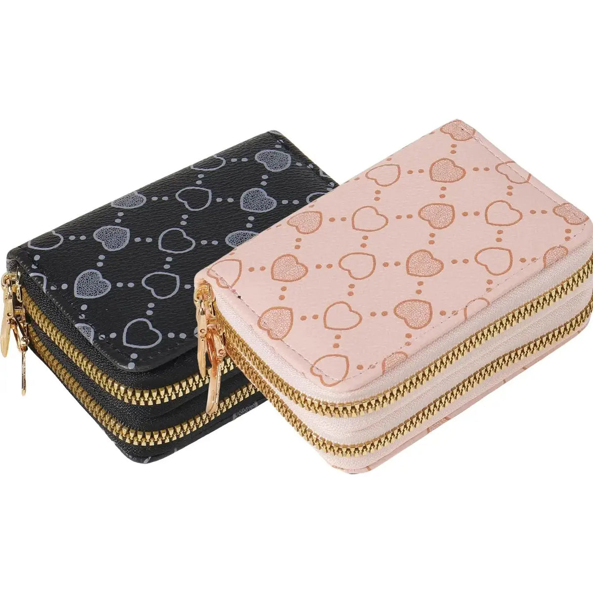 Women'S Fall Winter 2024 Retro Heart Print Double Zipper around Coin Purse for Mothers Day Gift, Simple Casual Multi-Card Card Holder, Pu Leather Credit Card Storage Bag for Outdoors & Travel