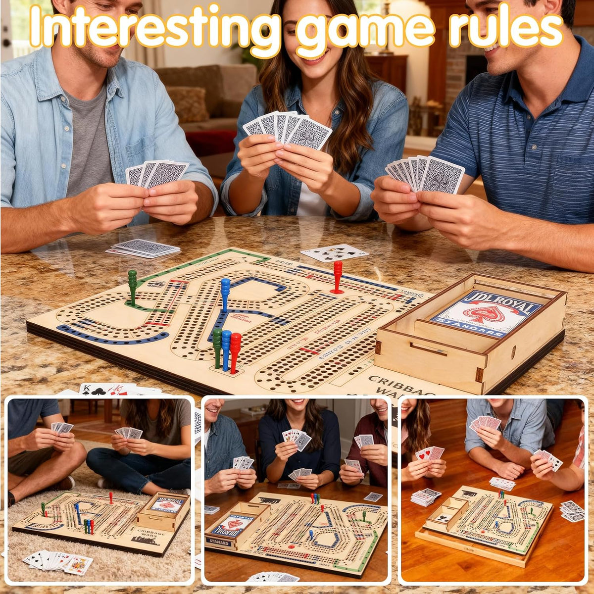Cribbage Wars Board Game,2025 Wooden Cribbage Board Game Set Traps Games Classic Night Bar Games for Families with Built-In Storage Compartment for Cribbage Pegs