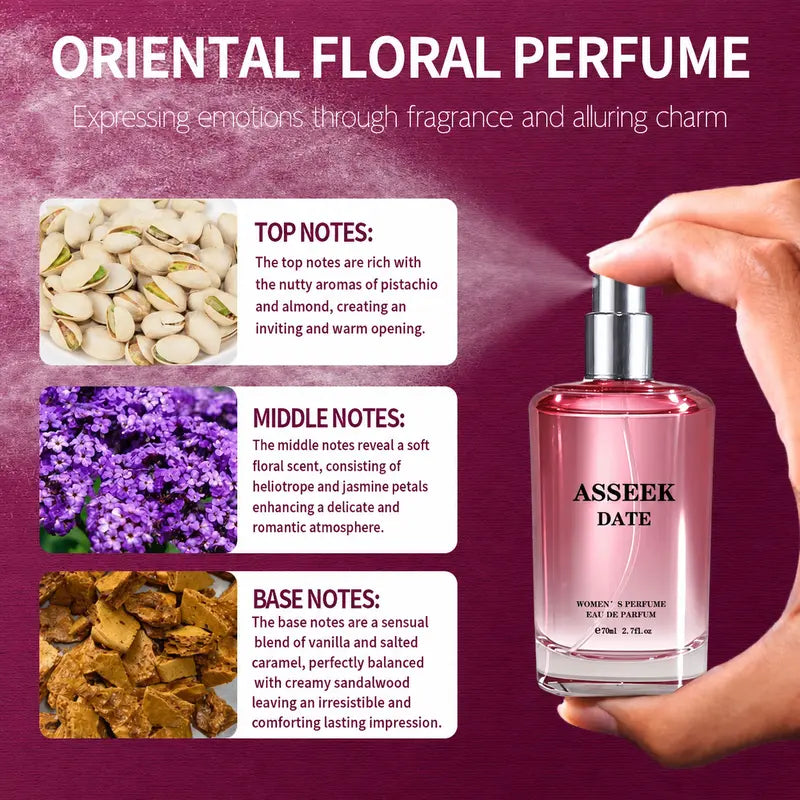 ASSEEK DATE Eau De Perfume 80Ml (2.7Fl Oz) - Aromatic Chic Gourmand, Long Lasting Vanilla Caramel Scent, Adults, Back to School, Gifts for Women