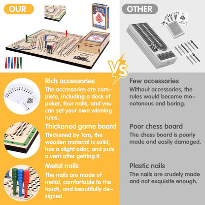 Cribbage Wars Board Game,2025 Wooden Cribbage Board Game Set Traps Games Classic Night Bar Games for Families with Built-In Storage Compartment for Cribbage Pegs
