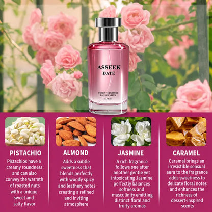 ASSEEK DATE Eau De Perfume 80Ml (2.7Fl Oz) - Aromatic Chic Gourmand, Long Lasting Vanilla Caramel Scent, Adults, Back to School, Gifts for Women