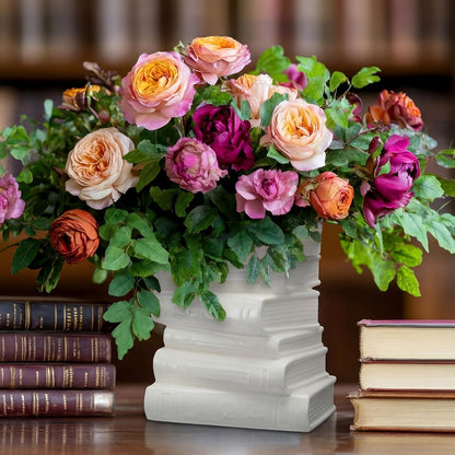 Ceramic Book Shaped Vase for Flowers 7" X 5.9" X 4.1", White