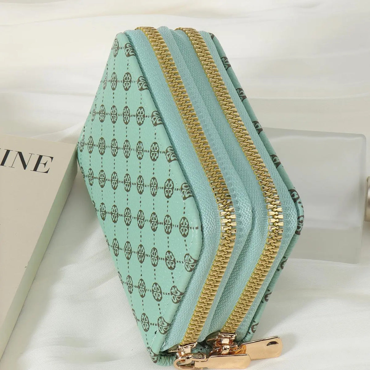 Women'S Fall Winter 2024 Retro Heart Print Double Zipper around Coin Purse for Mothers Day Gift, Simple Casual Multi-Card Card Holder, Pu Leather Credit Card Storage Bag for Outdoors & Travel