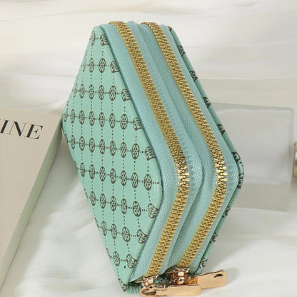 Women'S Fall Winter 2024 Retro Heart Print Double Zipper around Coin Purse for Mothers Day Gift, Simple Casual Multi-Card Card Holder, Pu Leather Credit Card Storage Bag for Outdoors & Travel