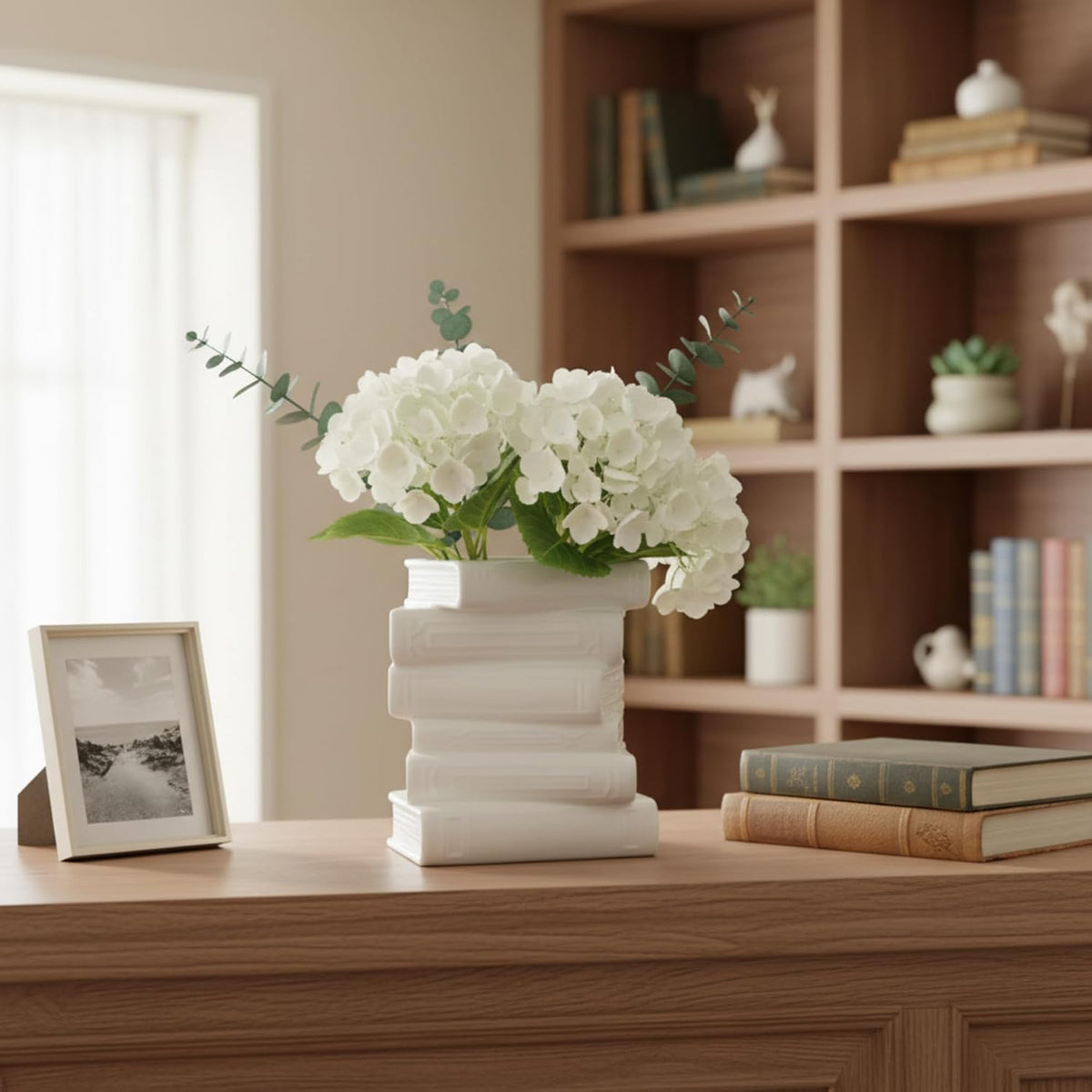 Ceramic Book Shaped Vase for Flowers 7" X 5.9" X 4.1", White